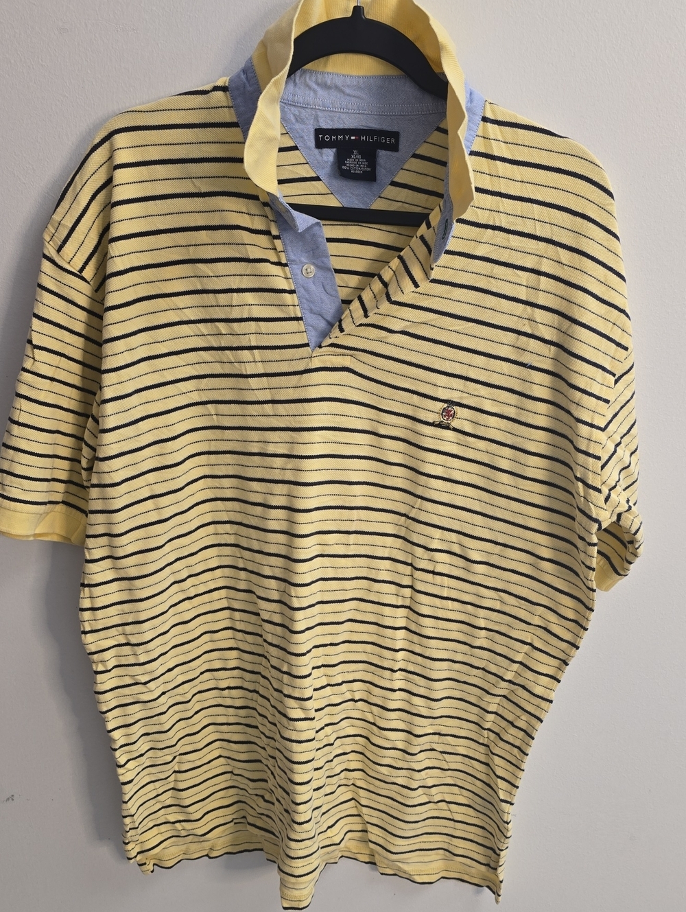 Tommy Hilfiger Yellow and Navy Striped Polo Shirt